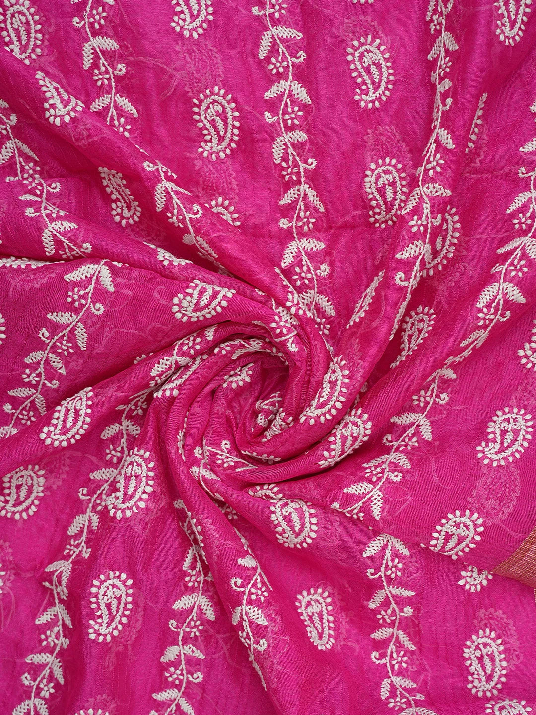 Ada Hand Embroidered Magenta Chanderi Lucknowi Chikankari Dupatta 01A837540