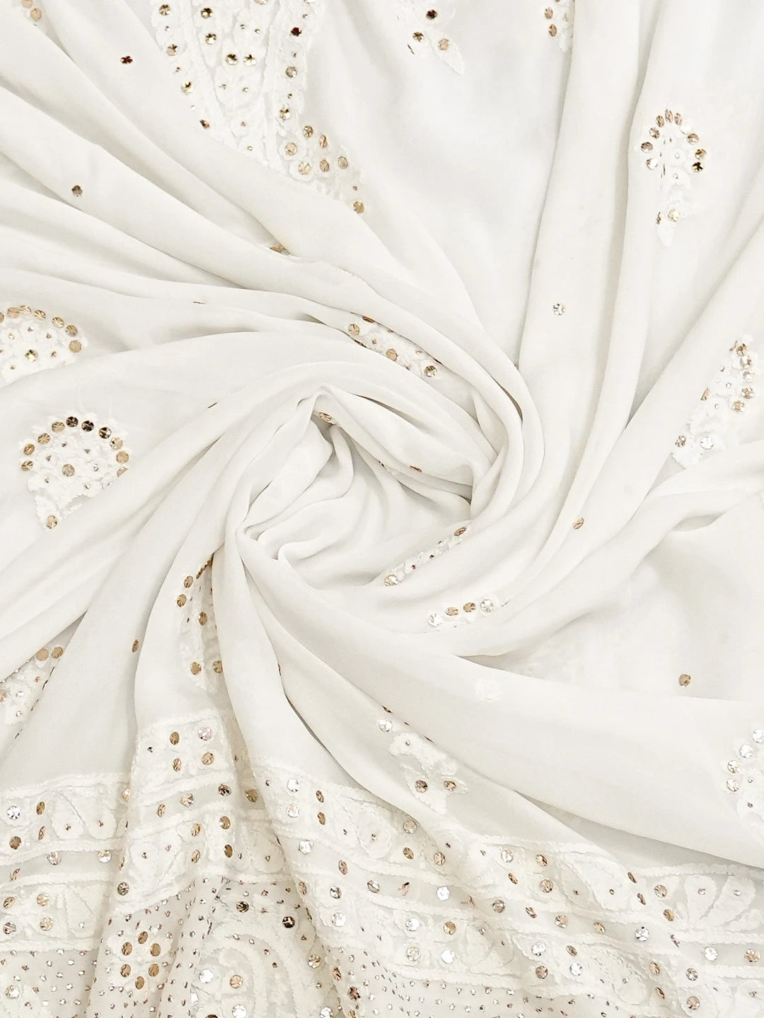 Ada Hand Embroidered White Viscose Georgette Lucknowi Chikankari Dupatta With Mukaish Work 01A741570