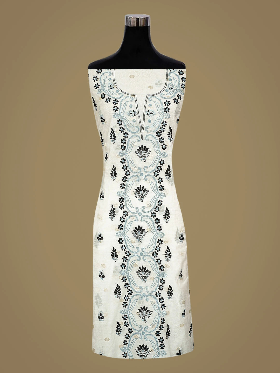 Ada Hand Embroidered White Chanderi Lucknowi Chikankari Unstitched Kurta Dupatta Set 01A836912