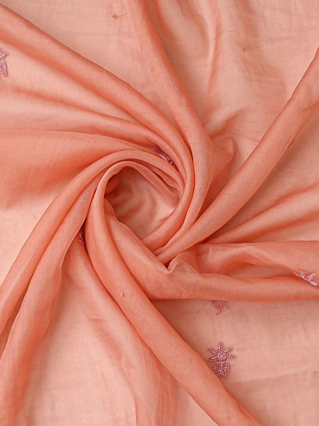 Ada Hand Embroidered Dusty Peach Organza Lucknowi Chikankari Unstitched Kurta Dupatta Set With Cutdana Work 01A789374