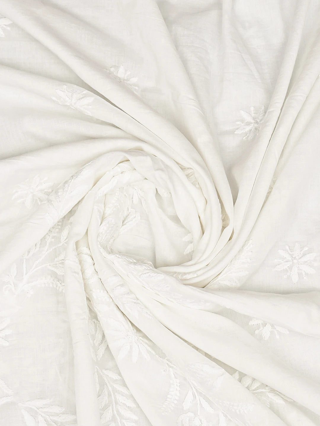 Ada Hand Embroidered White Cotton Lucknowi Chikankari Dupatta 01A832174