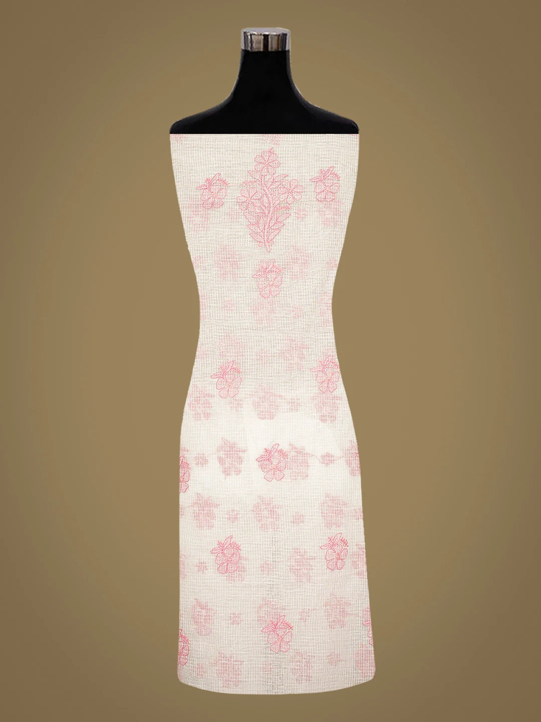 Ada Hand Embroidered White Kota Lucknowi Chikankari Unstitched Kurta Dupatta Set 01A831646