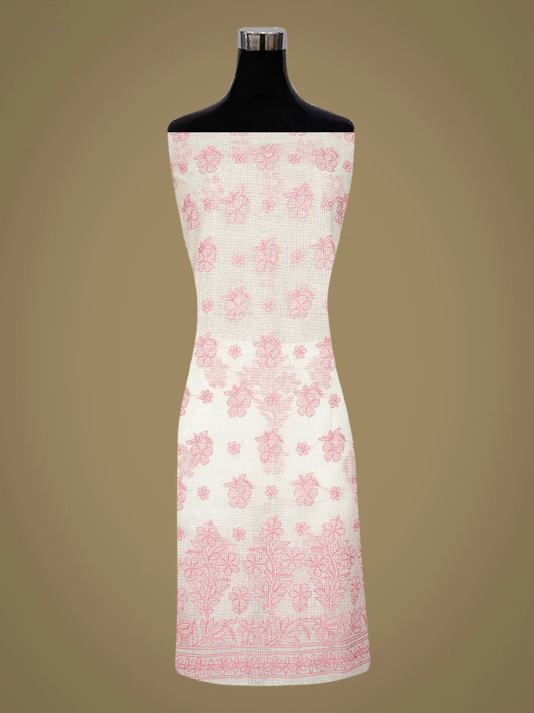 Ada Hand Embroidered White Kota Lucknowi Chikankari Unstitched Kurta Dupatta Set 01A831646