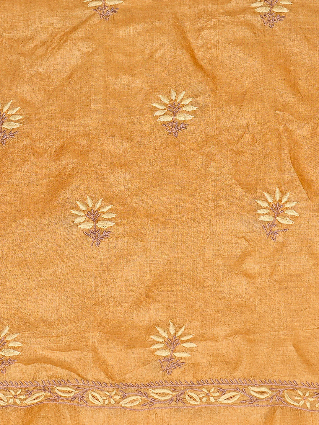 Ada Hand Embroidered Mustard Silk Lucknowi Chikankari Unstitched Kurta Dupatta Set 01A836091