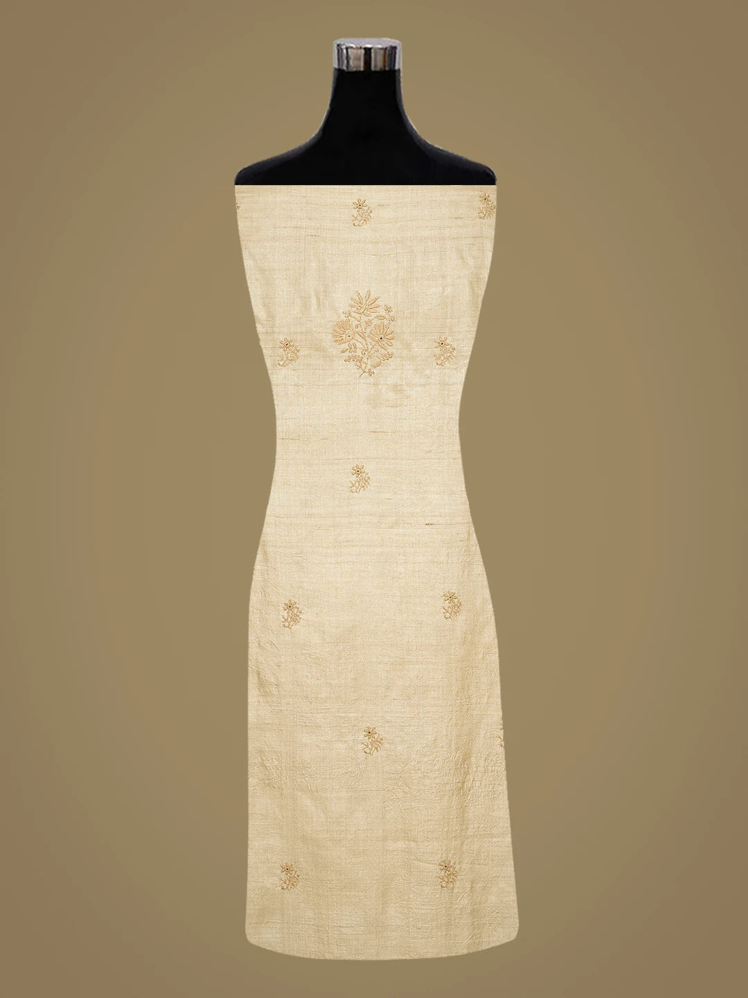 Ada Hand Embroidered Fawn Silk Lucknowi Chikankari Unstitched Kurta Dupatta Set 01A836309