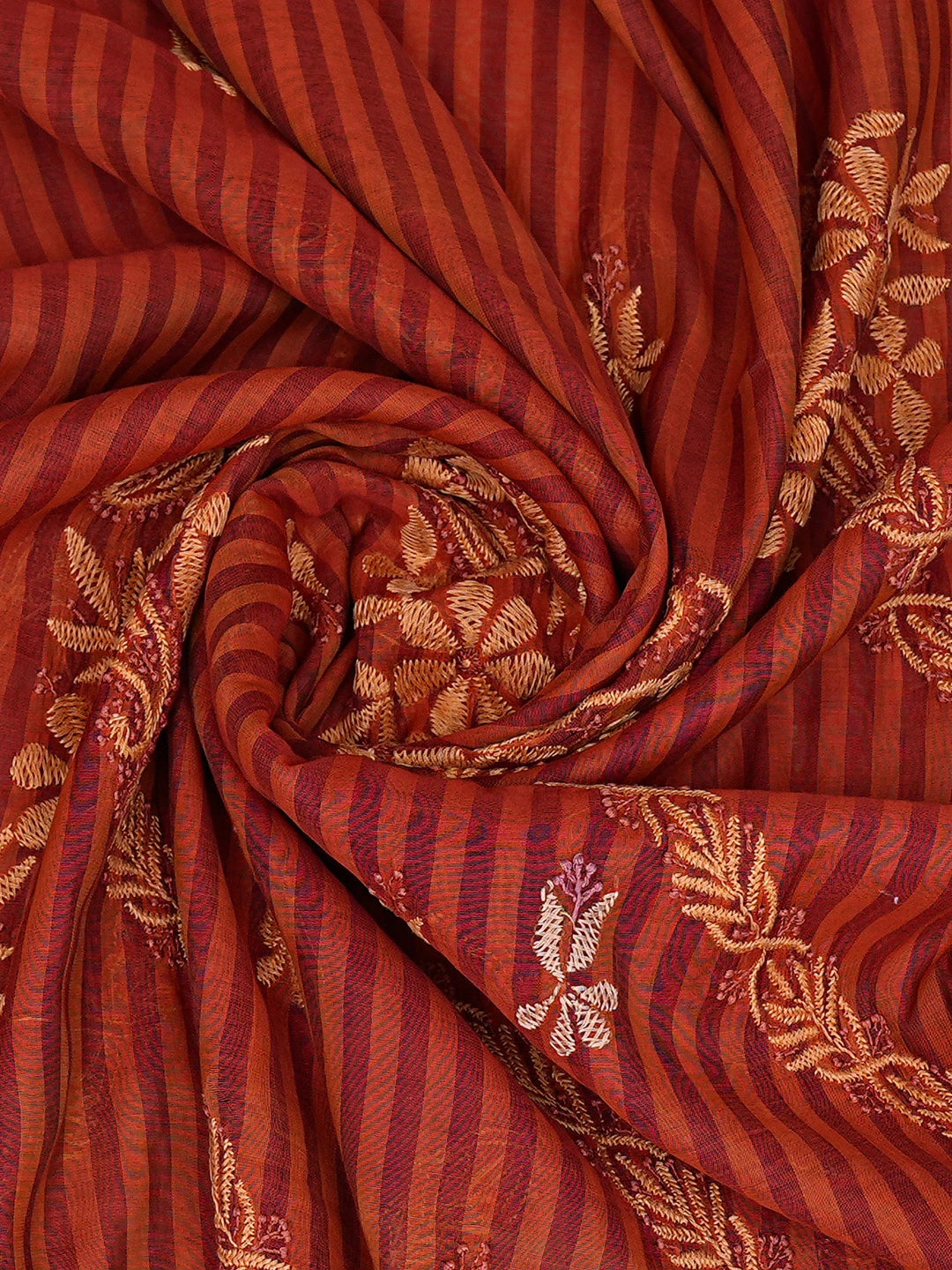 Ada Hand Embroidered Rust Chanderi Lucknowi Chikankari Dupatta 01A830784