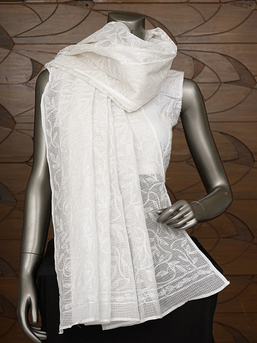 Ada Hand Embroidered White Kota Lucknowi Chikankari Dupatta 01A801811