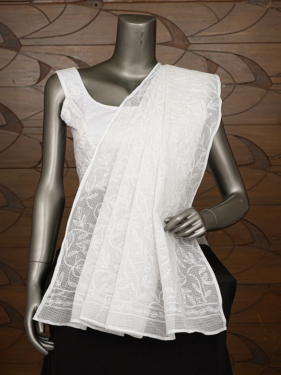 Ada Hand Embroidered White Kota Lucknowi Chikankari Dupatta 01A801811