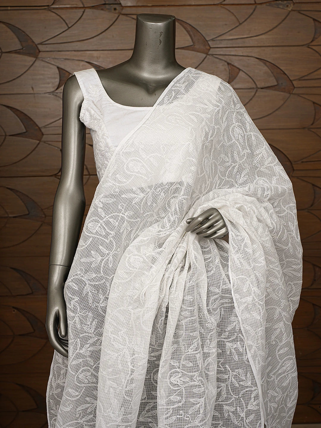 Ada Hand Embroidered White Kota Lucknowi Chikankari Dupatta 01A801811