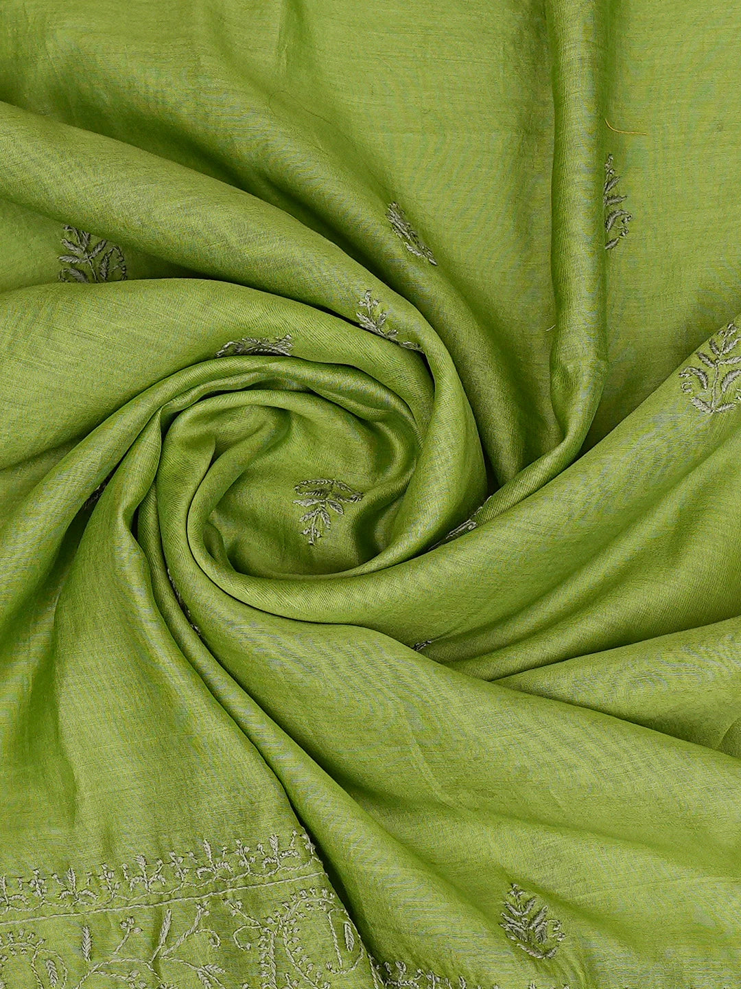 Ada Hand Embroidered Green Chanderi Lucknowi Chikankari Dupatta 01A826455