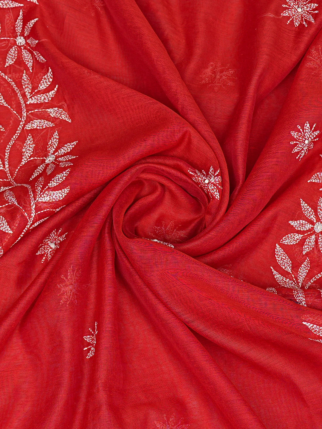 Ada Hand Embroidered Red Chanderi Lucknowi Chikankari Dupatta 01A752130