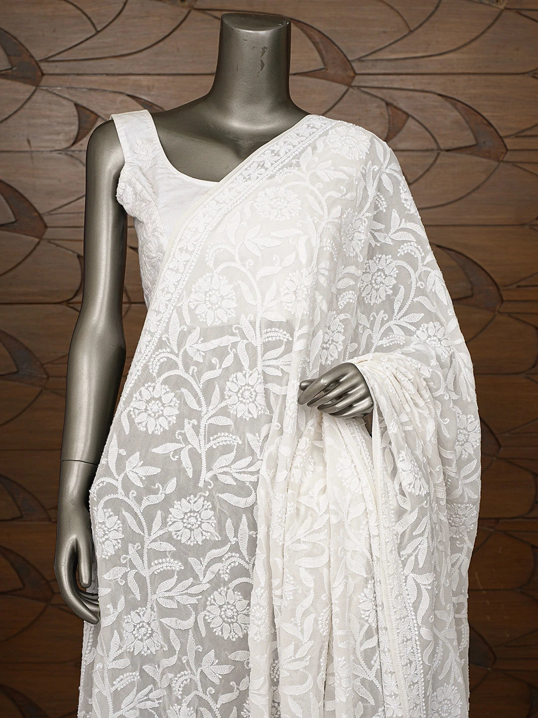 Ada Hand Embroidered White Pure Georgette Lucknowi Chikankari Dupatta 01A834712