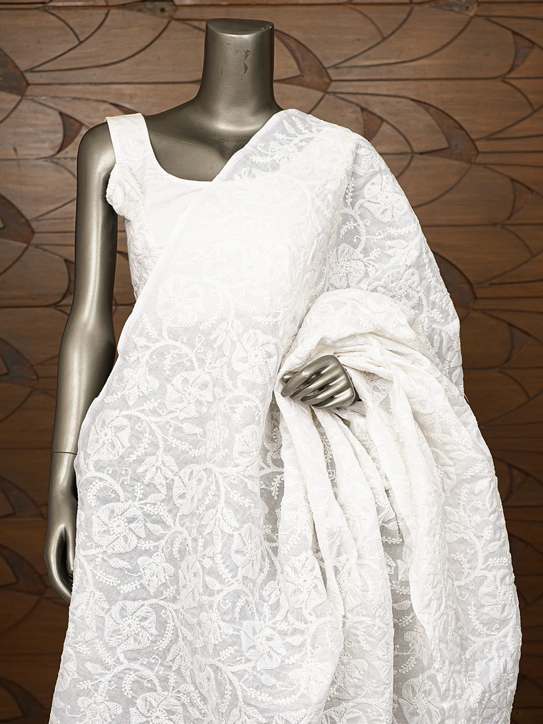 Ada Hand Embroidered White Cotton Lucknowi Chikankari Dupatta 01A800140