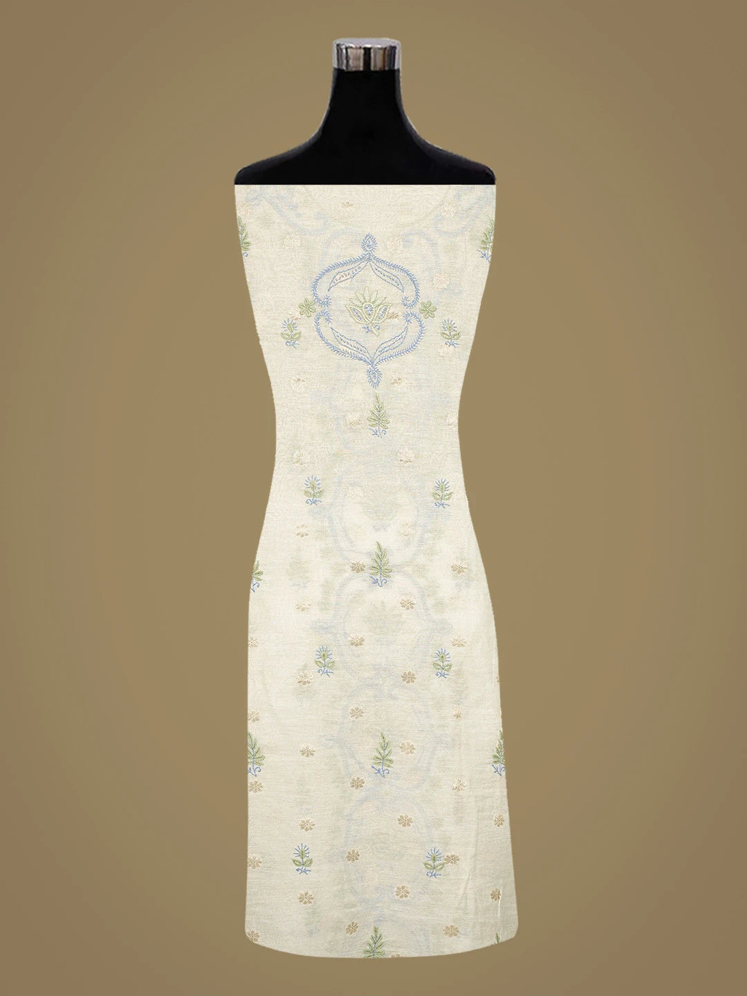 Ada Hand Embroidered White Chanderi Lucknowi Chikankari Unstitched Kurta Dupatta Set 01A836904