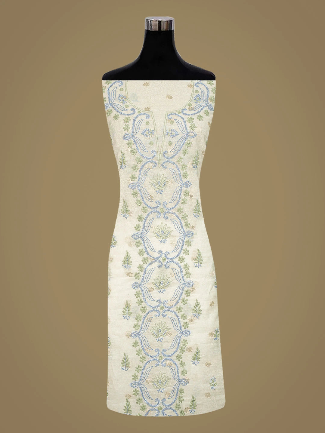 Ada Hand Embroidered White Chanderi Lucknowi Chikankari Unstitched Kurta Dupatta Set 01A836904