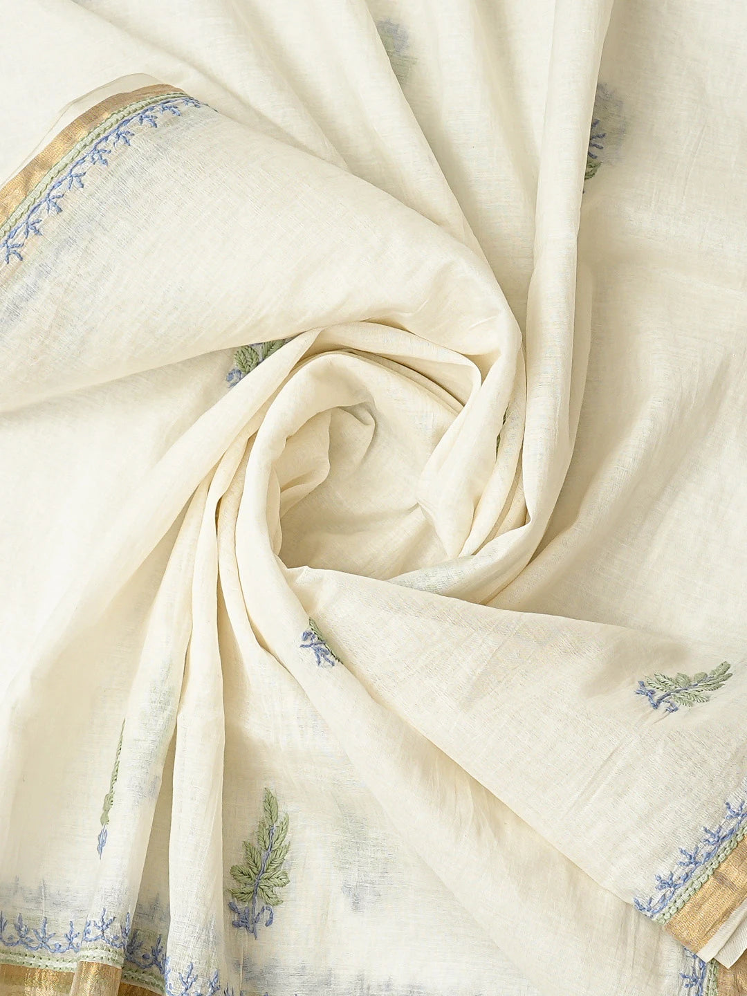 Ada Hand Embroidered White Chanderi Lucknowi Chikankari Unstitched Kurta Dupatta Set 01A836904