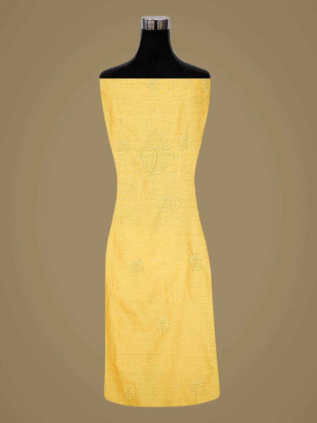 Ada Hand Embroidered Honey Yellow Chanderi Lucknowi Chikankari Unstitched Kurta Dupatta Set 01A836538