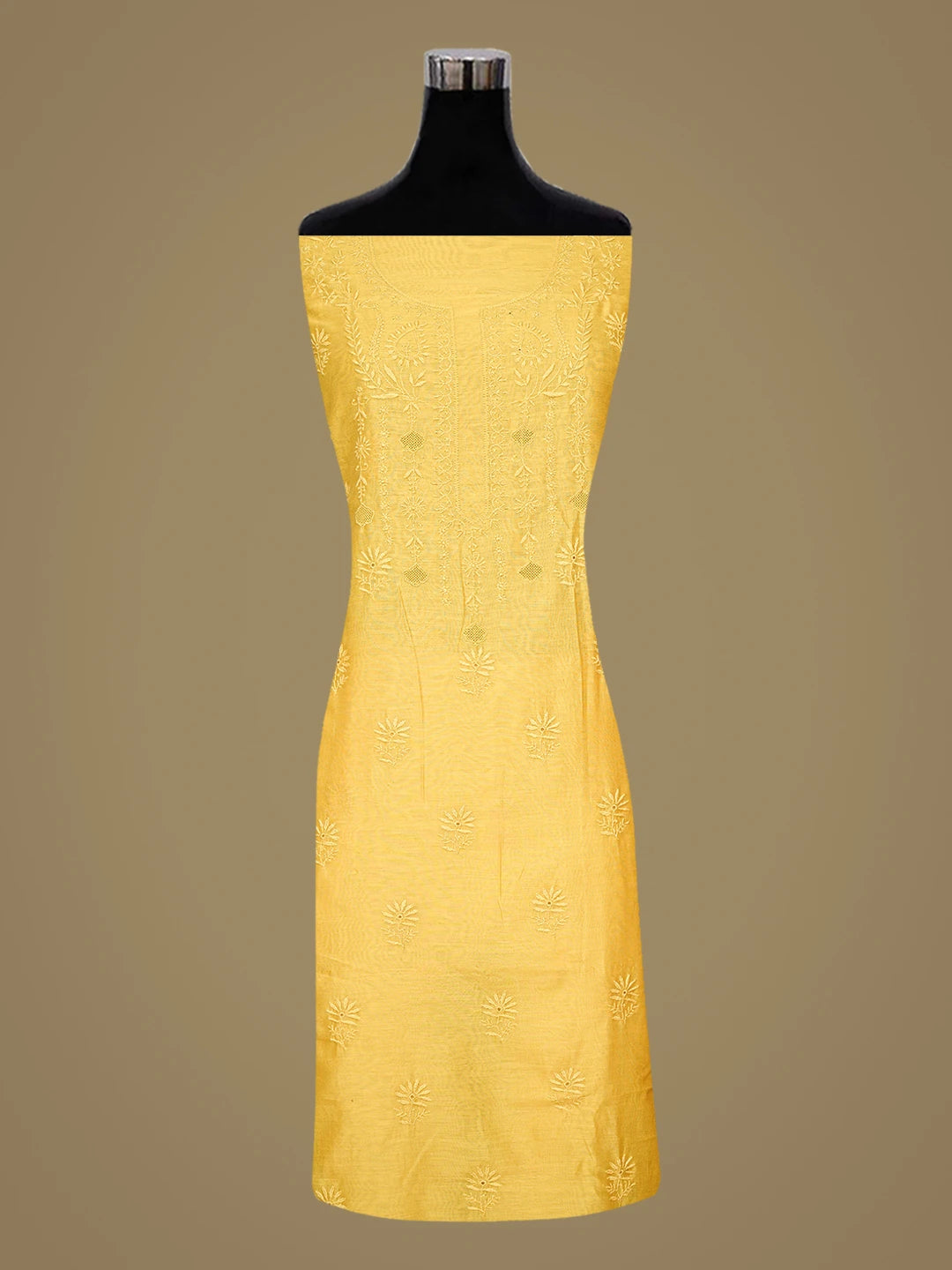 Ada Hand Embroidered Honey Yellow Chanderi Lucknowi Chikankari Unstitched Kurta Dupatta Set 01A836538