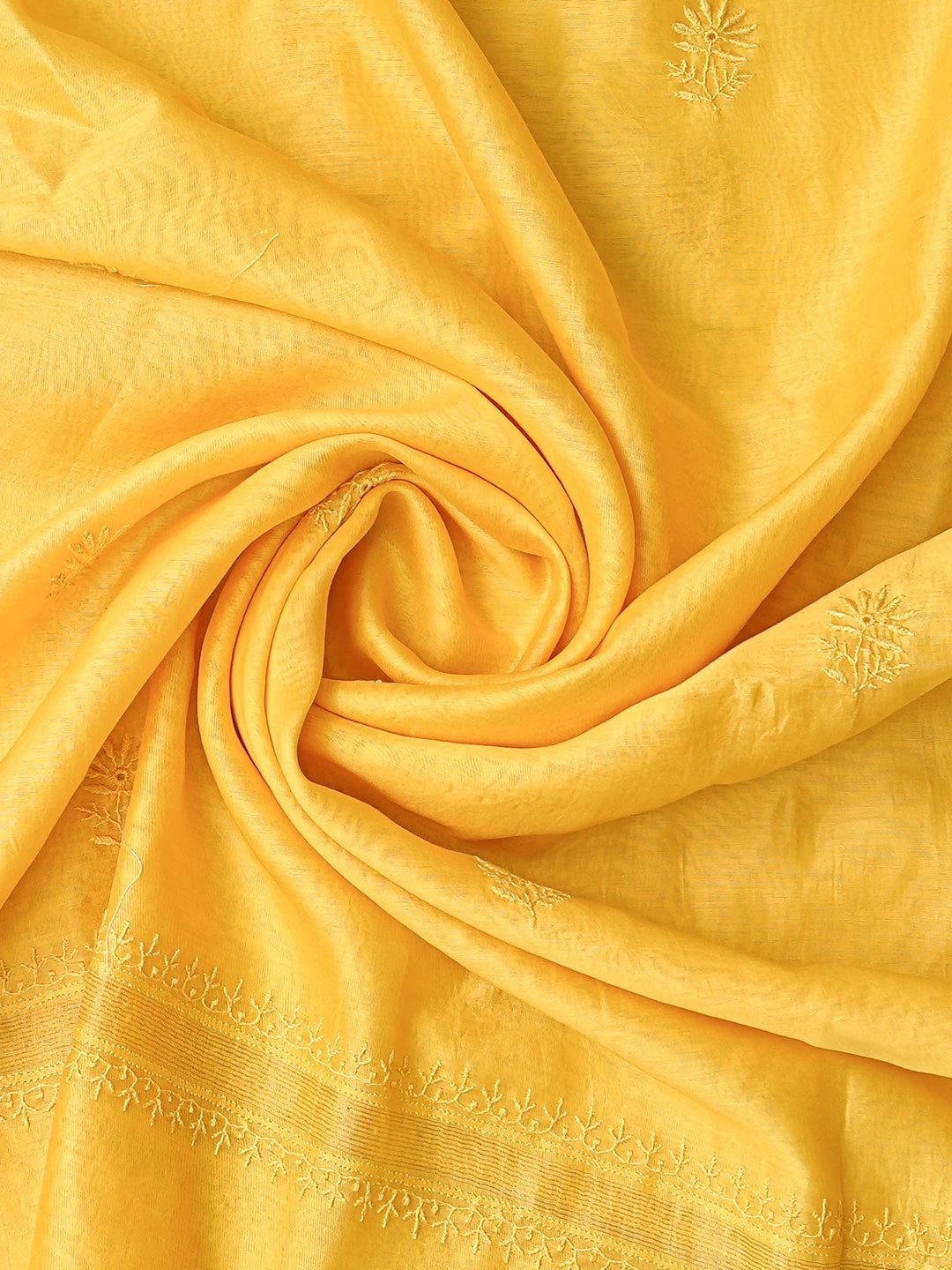 Ada Hand Embroidered Honey Yellow Chanderi Lucknowi Chikankari Unstitched Kurta Dupatta Set 01A836538