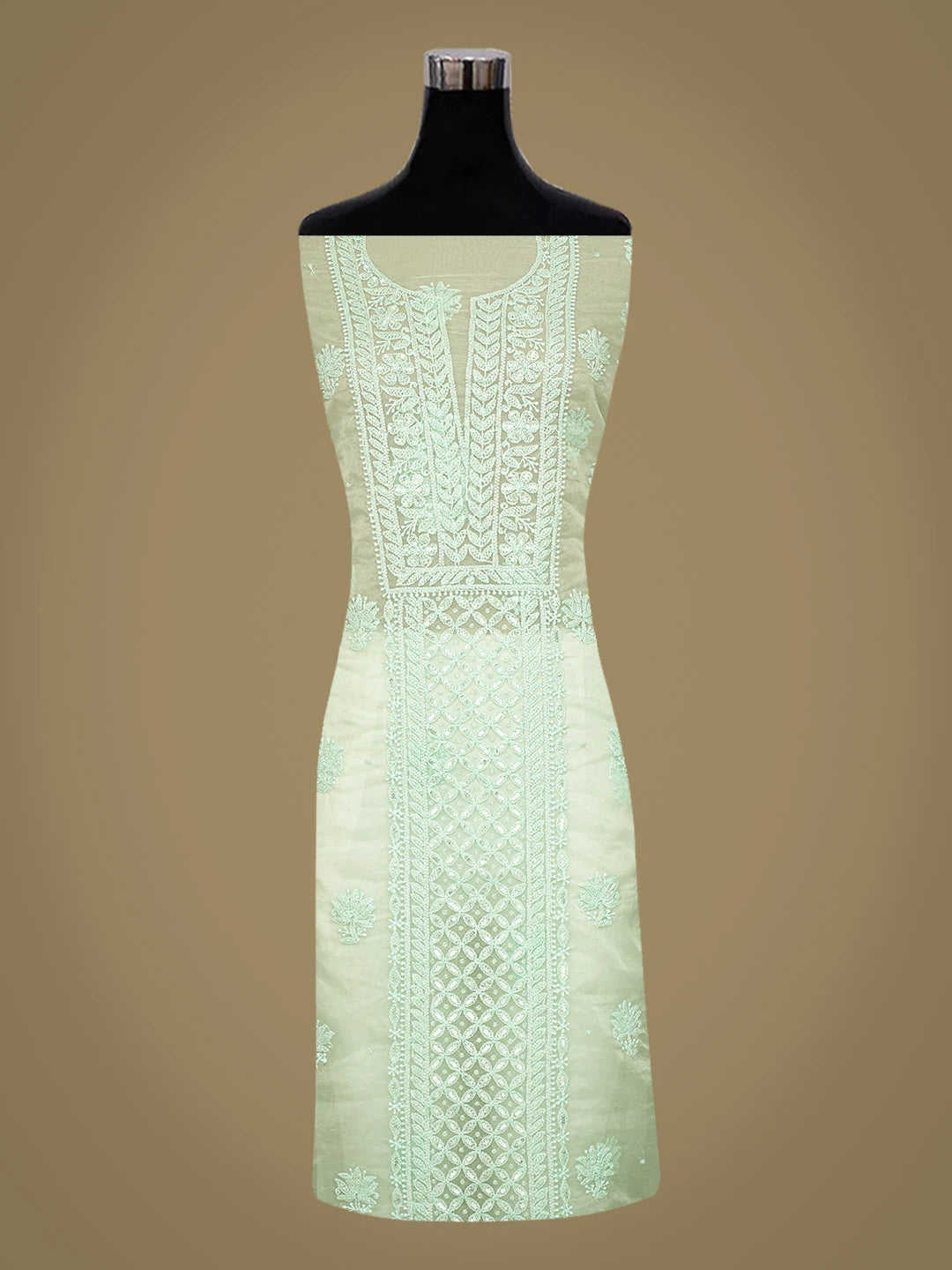 Ada Hand Embroidered Pistachio Green Organza Lucknowi Chikankari Unstitched Kurta Dupatta Set With Cutdana Work 01A718563