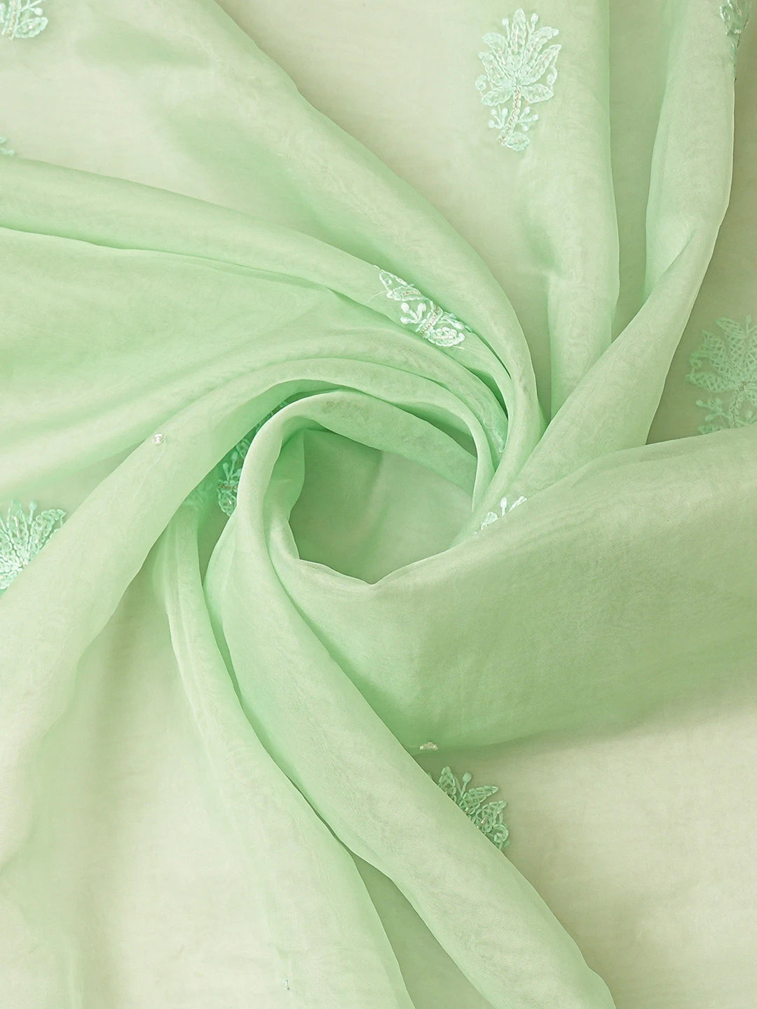 Ada Hand Embroidered Pistachio Green Organza Lucknowi Chikankari Unstitched Kurta Dupatta Set With Cutdana Work 01A718563