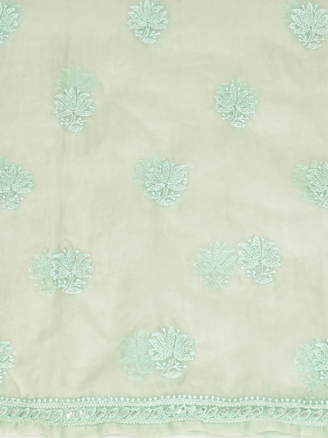 Ada Hand Embroidered Pistachio Green Organza Lucknowi Chikankari Unstitched Kurta Dupatta Set With Cutdana Work 01A718563