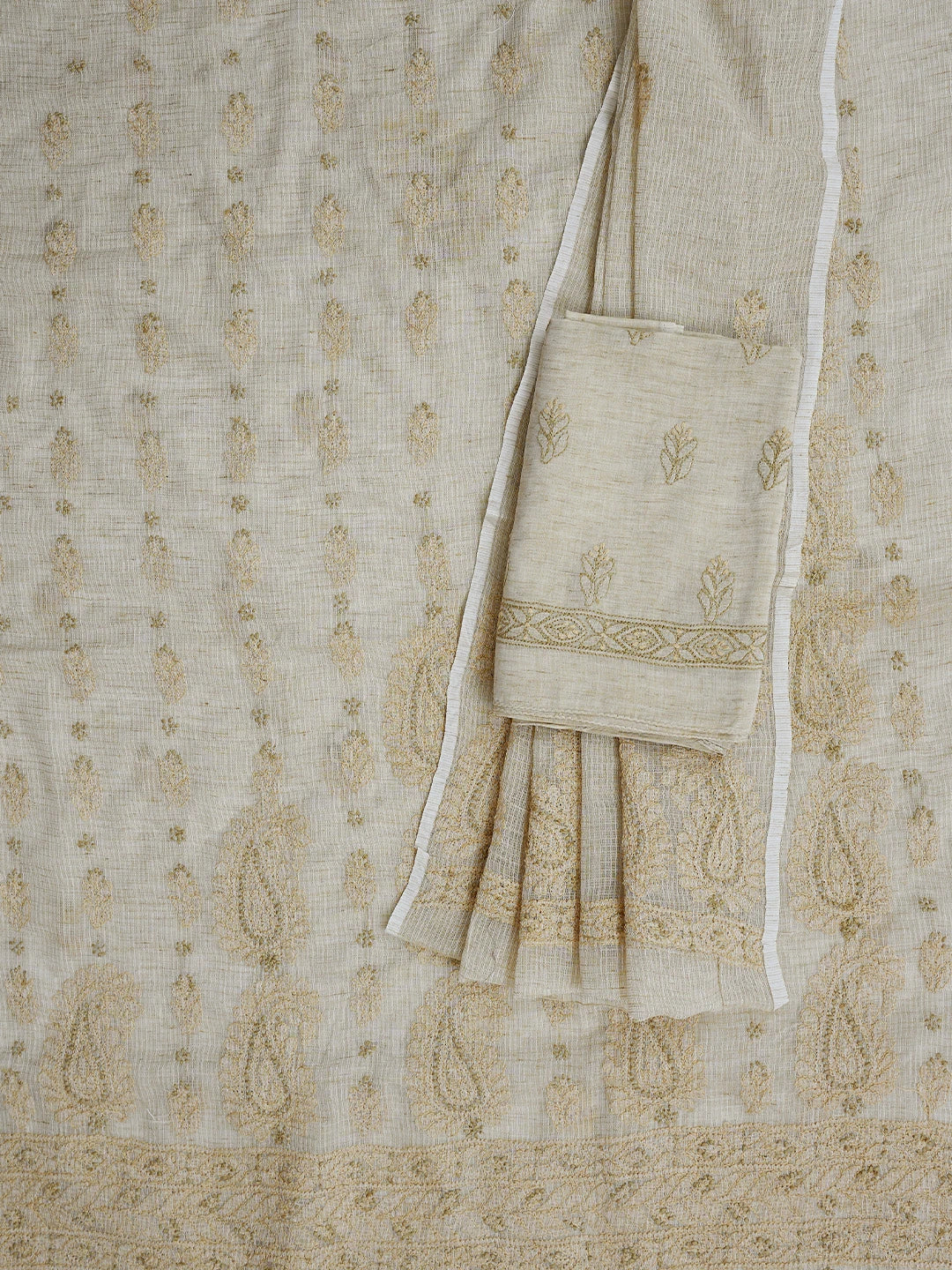 Ada Hand Embroidered Fawn Kota Lucknowi Chikankari Unstitched Suit Piece 01A831728