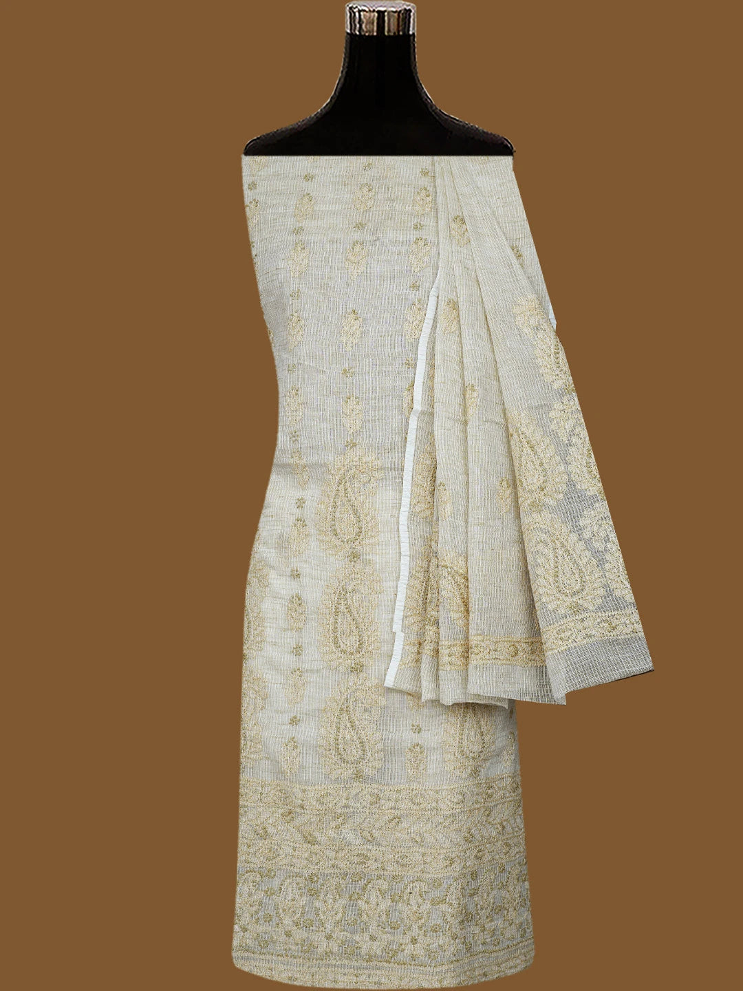 Ada Hand Embroidered Fawn Kota Lucknowi Chikankari Unstitched Suit Piece 01A831728