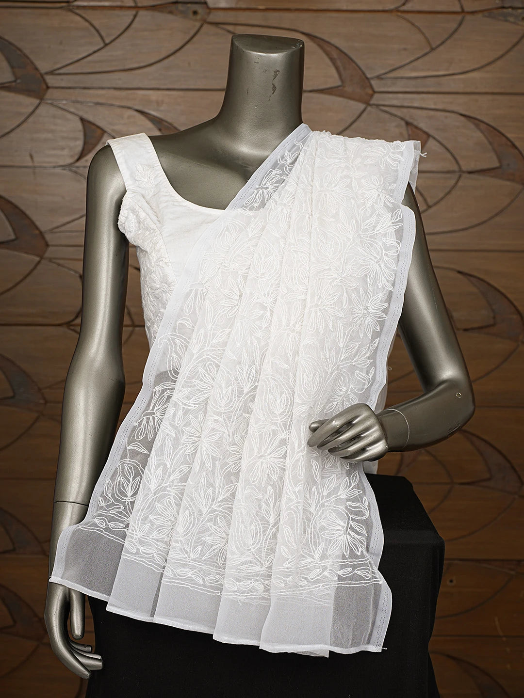 Ada Hand Embroidered White Georgette Lucknowi Chikankari Dupatta 01A791227