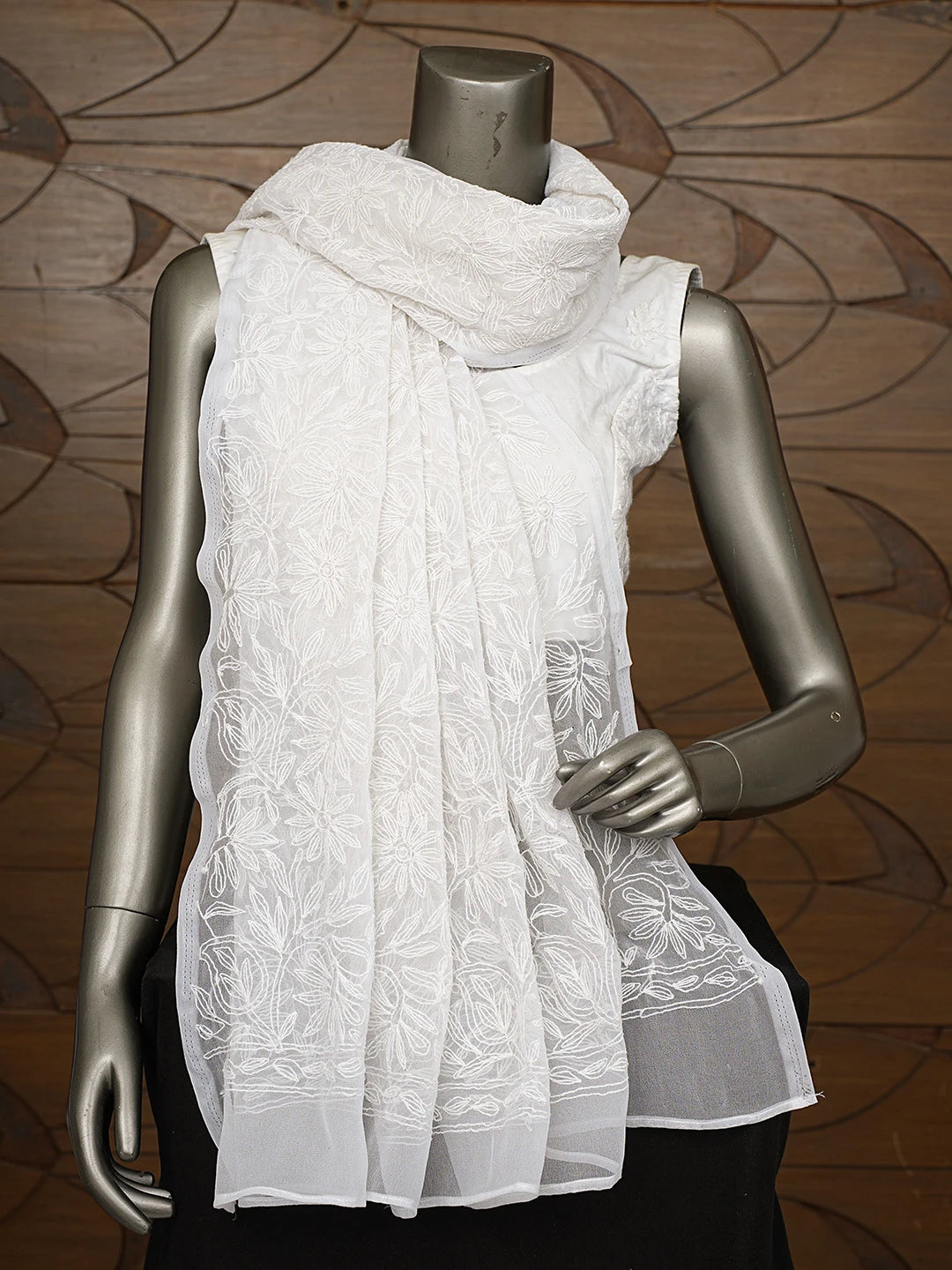 Ada Hand Embroidered White Georgette Lucknowi Chikankari Dupatta 01A791227
