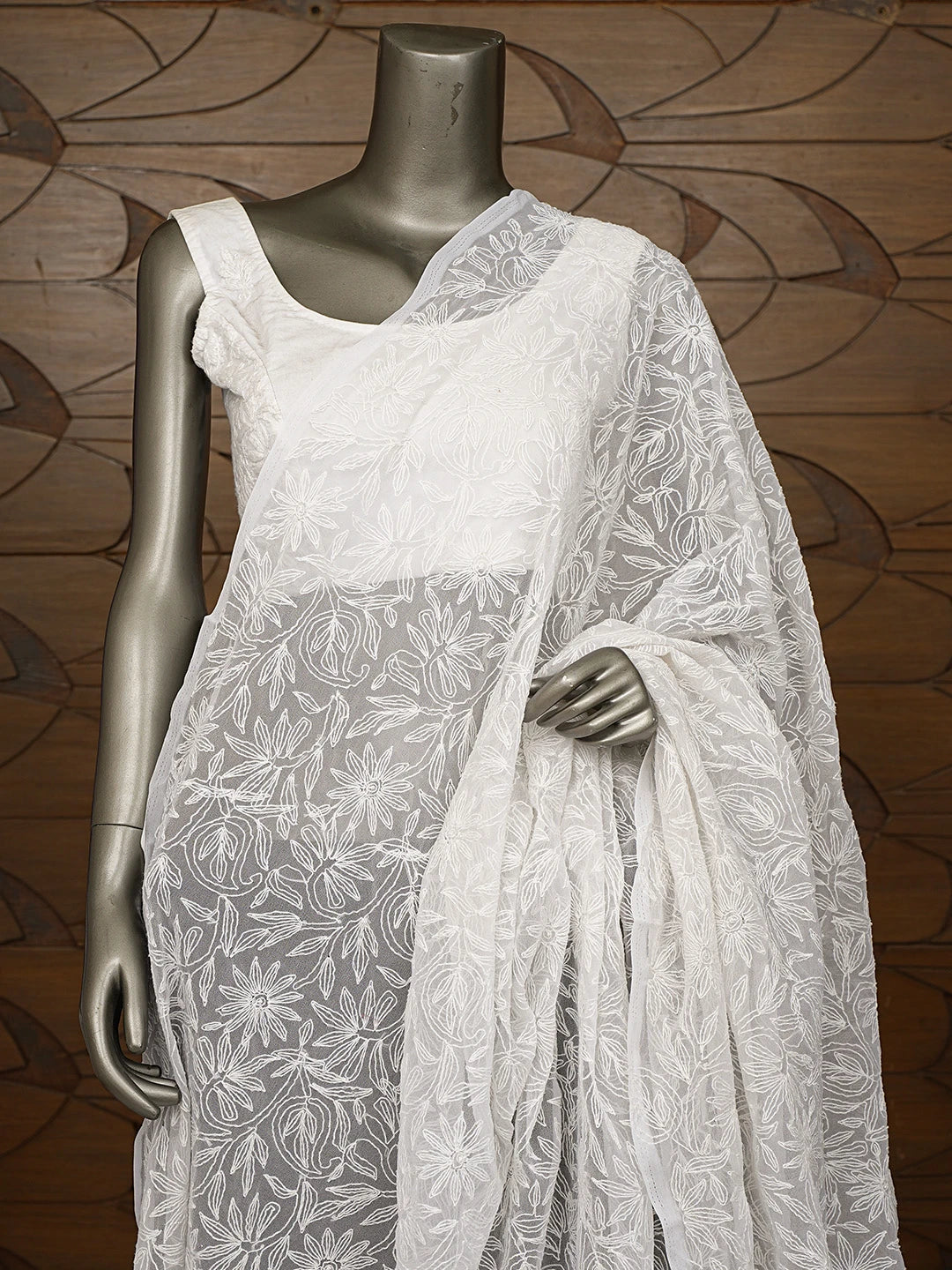Ada Hand Embroidered White Georgette Lucknowi Chikankari Dupatta 01A791227