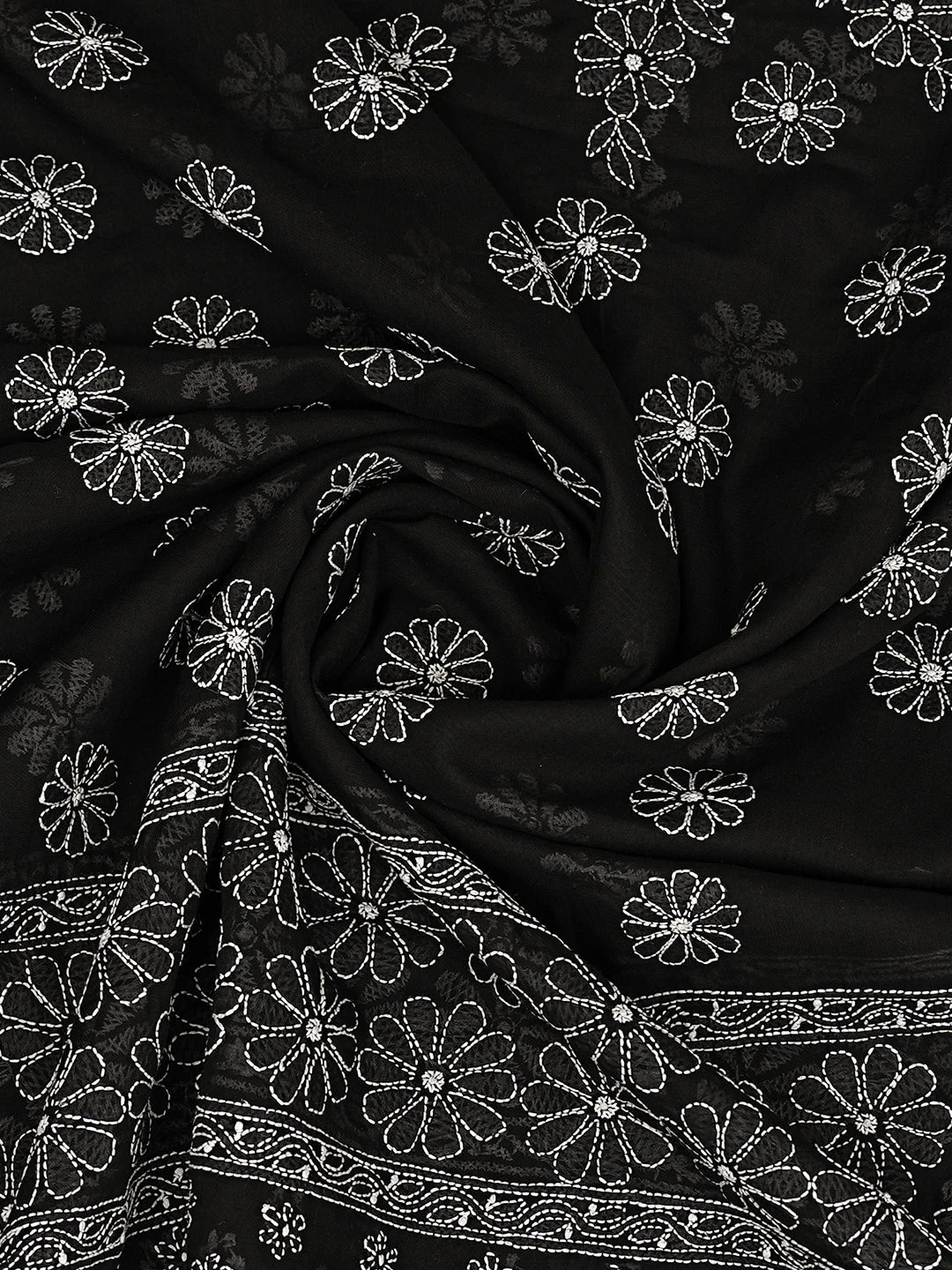 Ada Hand Embroidered Black Cotton Lucknowi Chikankari Dupatta 01A792541