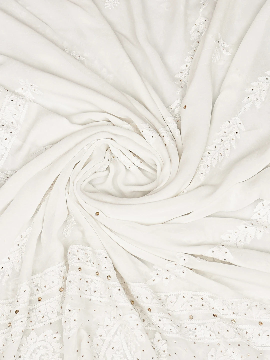Ada Hand Embroidered White Viscose Georgette Lucknowi Chikankari Dupatta With Mukaish Work 01A741553