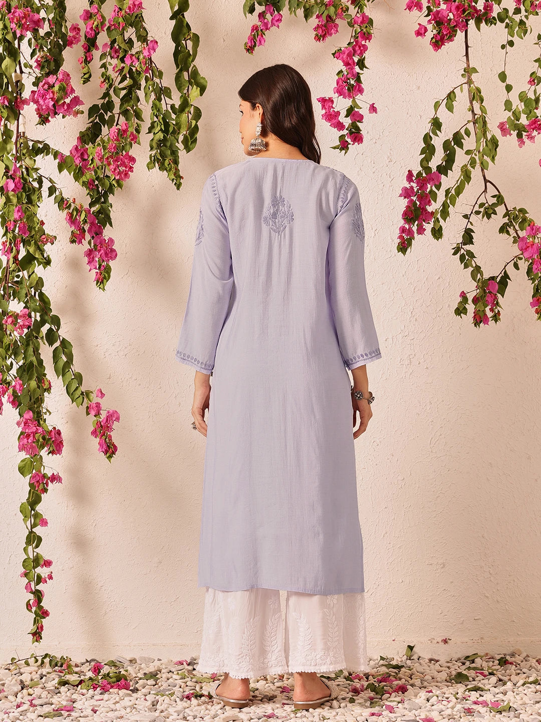 Ada Hand Embroidered Mauve Chanderi Lucknowi Chikankari Straight Kurta A411777