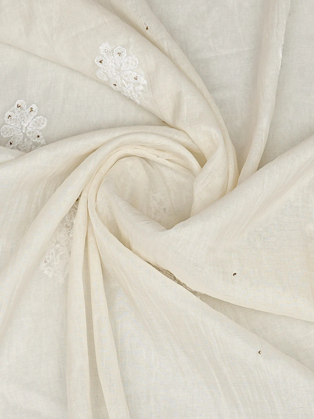 Ada Hand Embroidered White Chanderi Lucknowi Chikankari Dupatta With Mukaish 01A834685