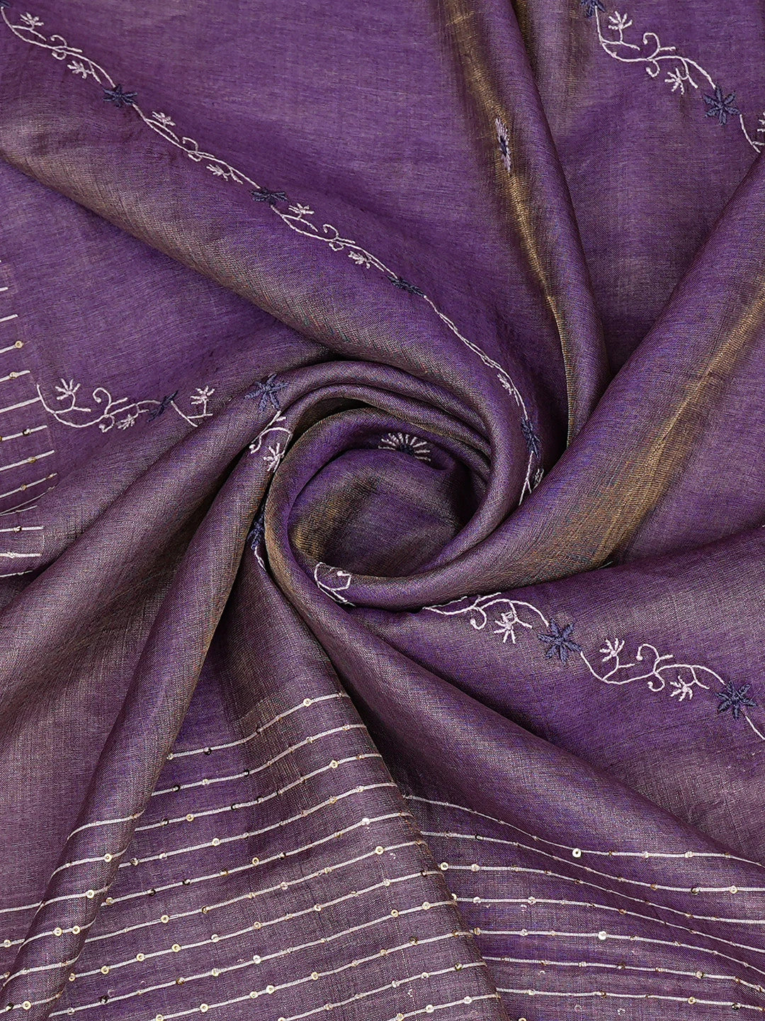 Ada Hand Embroidered Purple Tussar Silk Lucknowi Chikankari Dupatta With Sequinned Work 01A218114