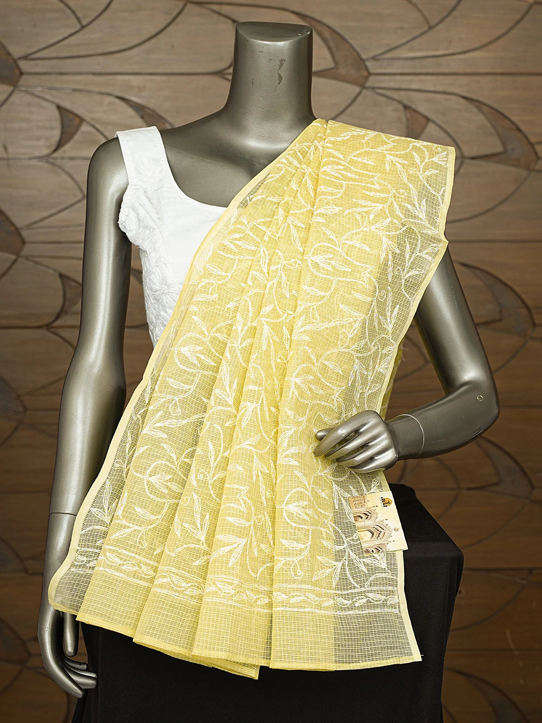 Ada Hand Embroidered Mindaro Green Kota Lucknowi Chikankari Dupatta 01A654507