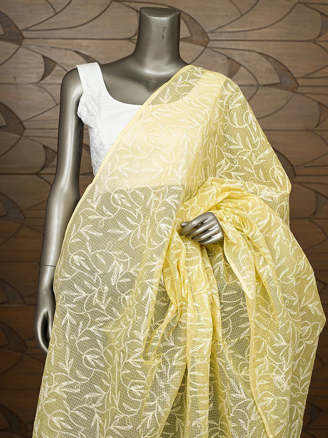 Ada Hand Embroidered Mindaro Green Kota Lucknowi Chikankari Dupatta 01A654507