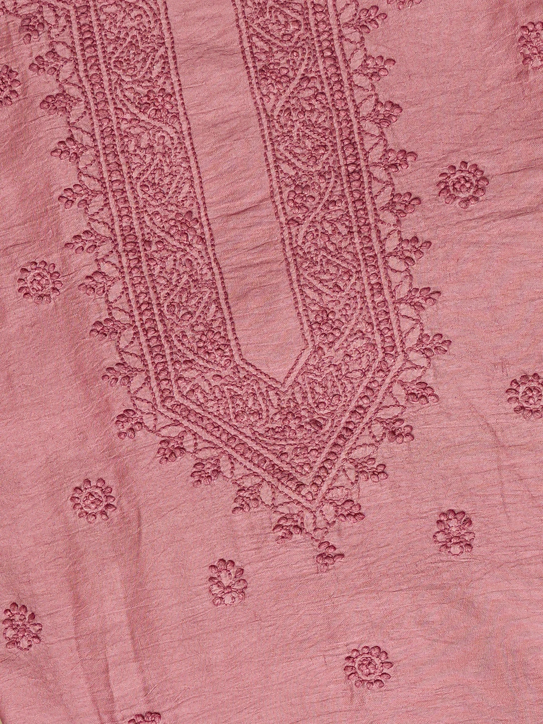 Ada Hand Embroidered Onion Pink Chanderi Lucknowi Chikankari Unstitched Men's Kurta Piece 01A812583