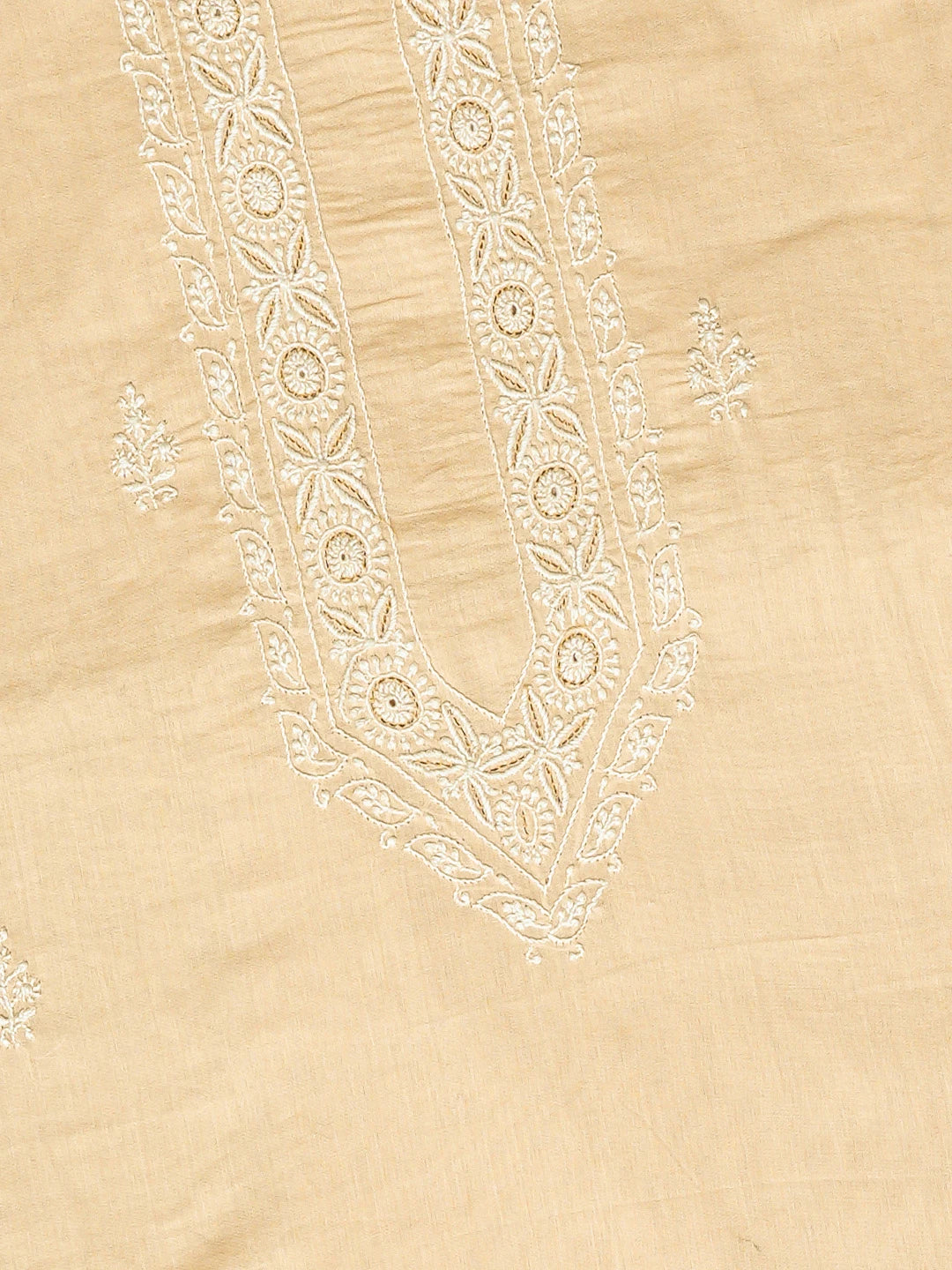Ada Hand Embroidered Fawn Cotton Lucknowi Chikankari Unstitched Men's Kurta Piece 01A659098