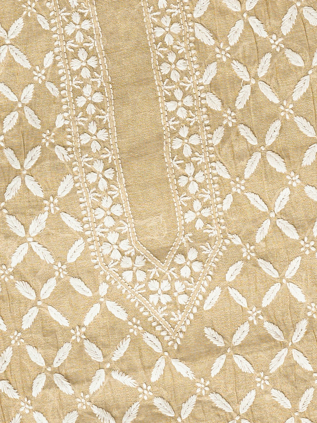 Ada Hand Embroidered Fawn Tissue Lucknowi Chikankari Unstitched Men's Kurta Piece 01A819434