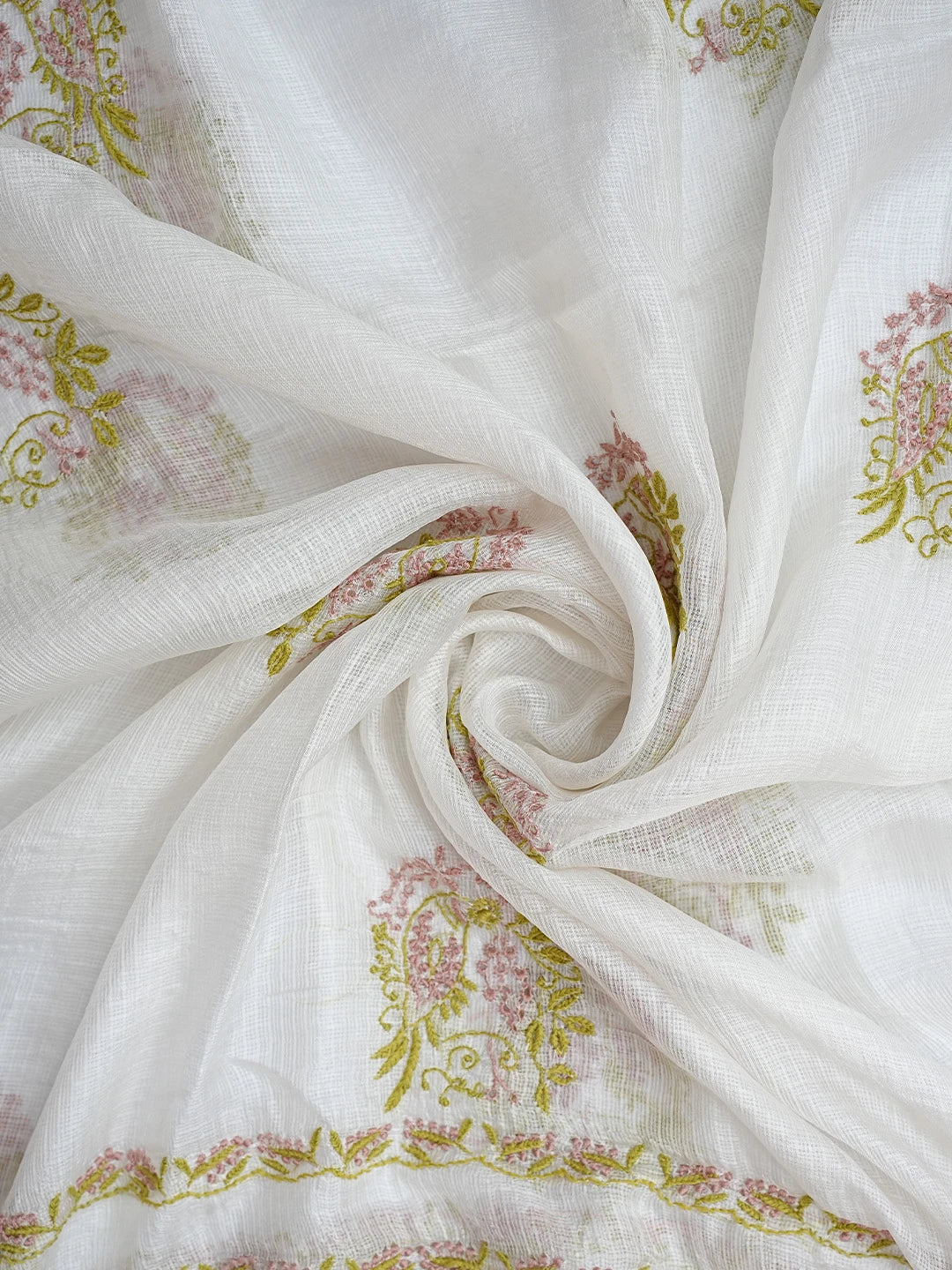 Ada Hand Embroidered White Kota Silk Lucknowi Chikankari Dupatta 01A837216