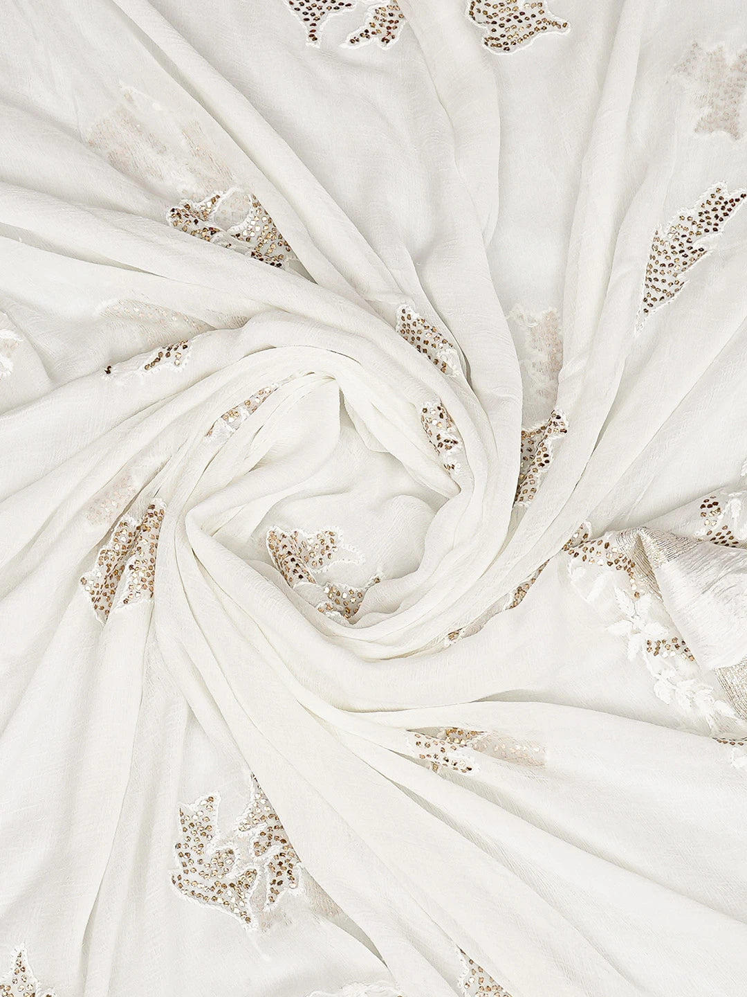 Ada Hand Embroidered White Chiffon Lucknowi Chikankari Dupatta With Mukaish Work 01A550206