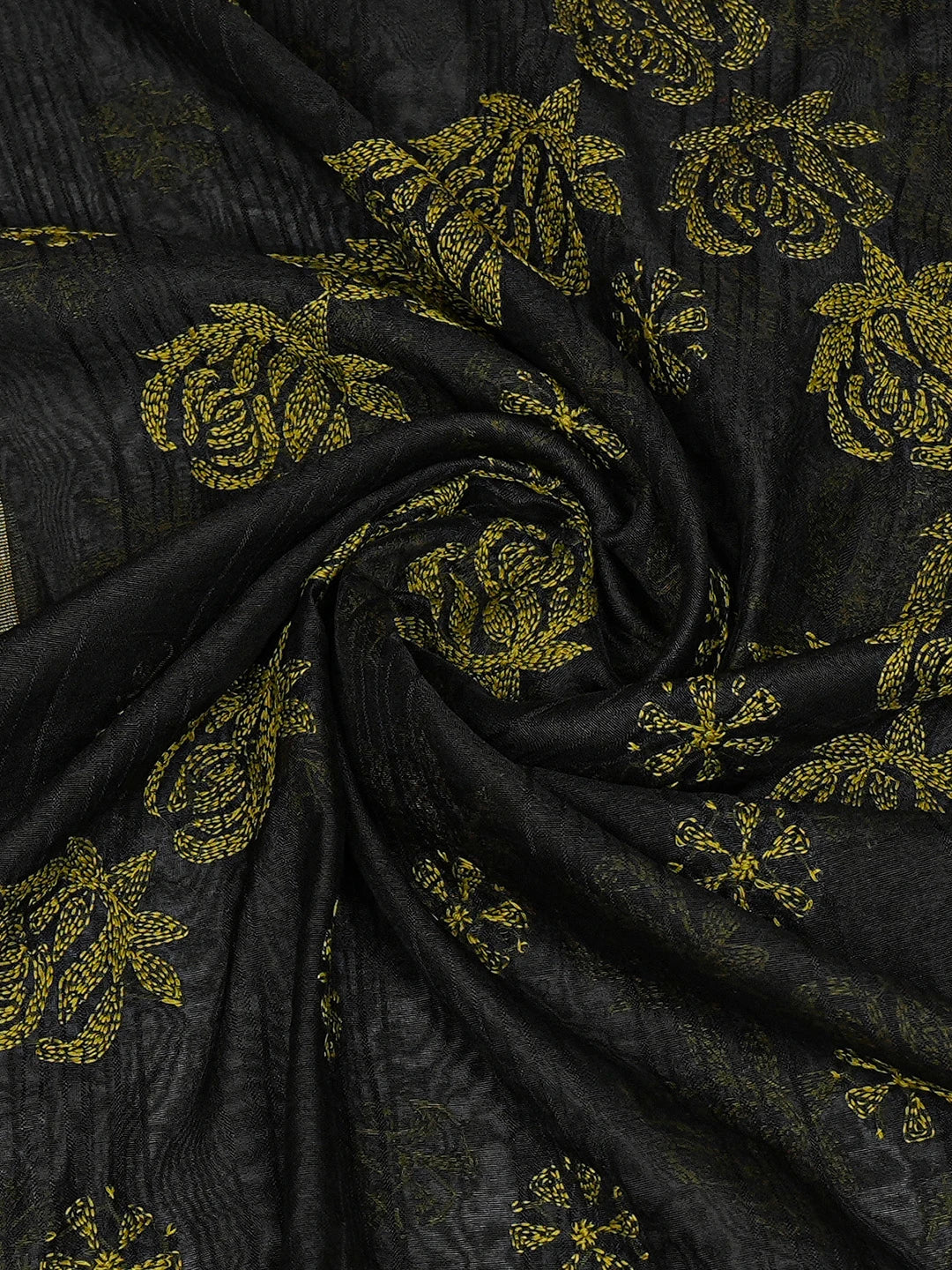 Ada Hand Embroidered Black Chanderi Lucknowi Chikankari Dupatta 01A774302
