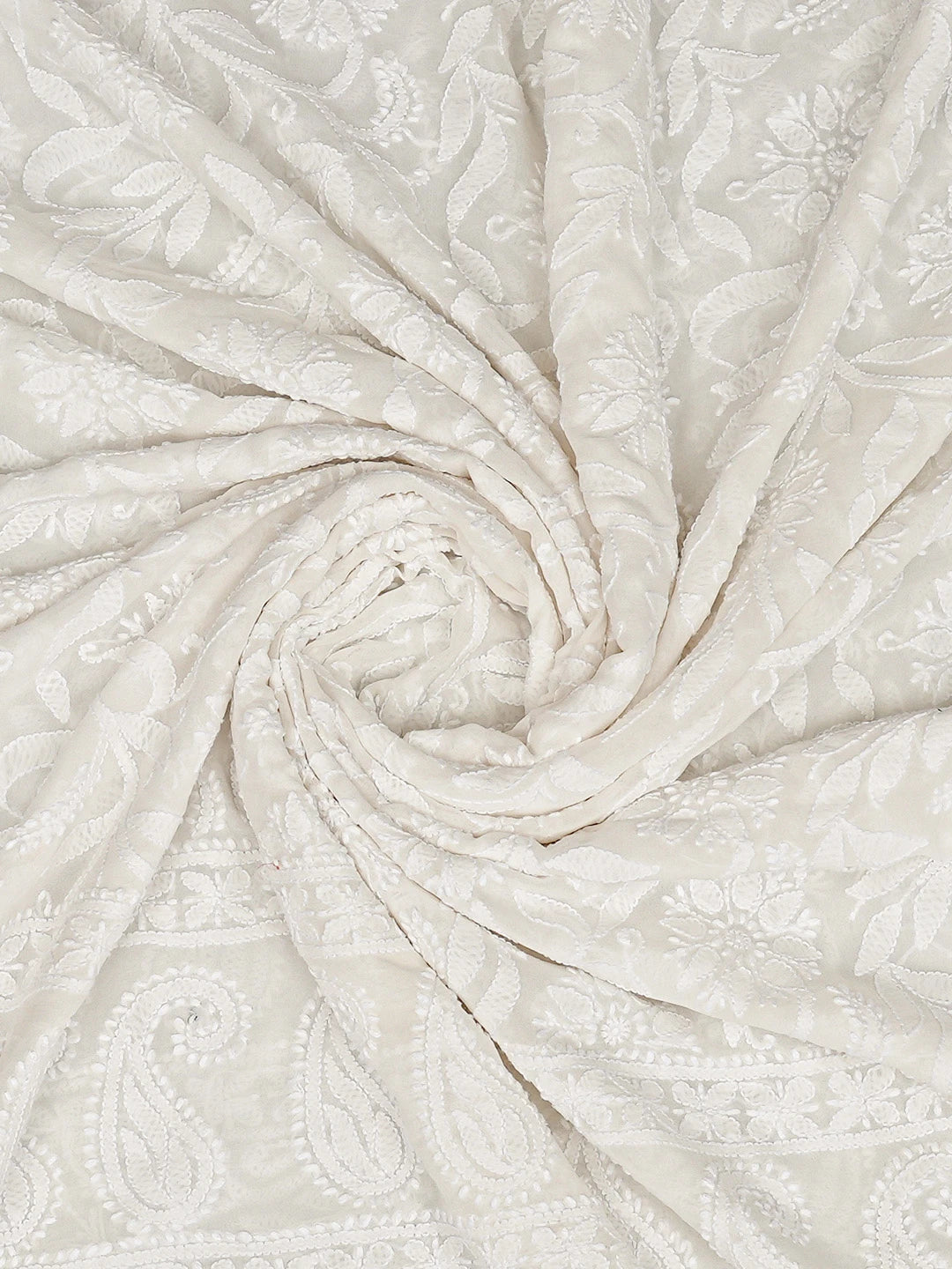 Ada Hand Embroidered White Pure Georgette Lucknowi Chikankari Dupatta 01A834711