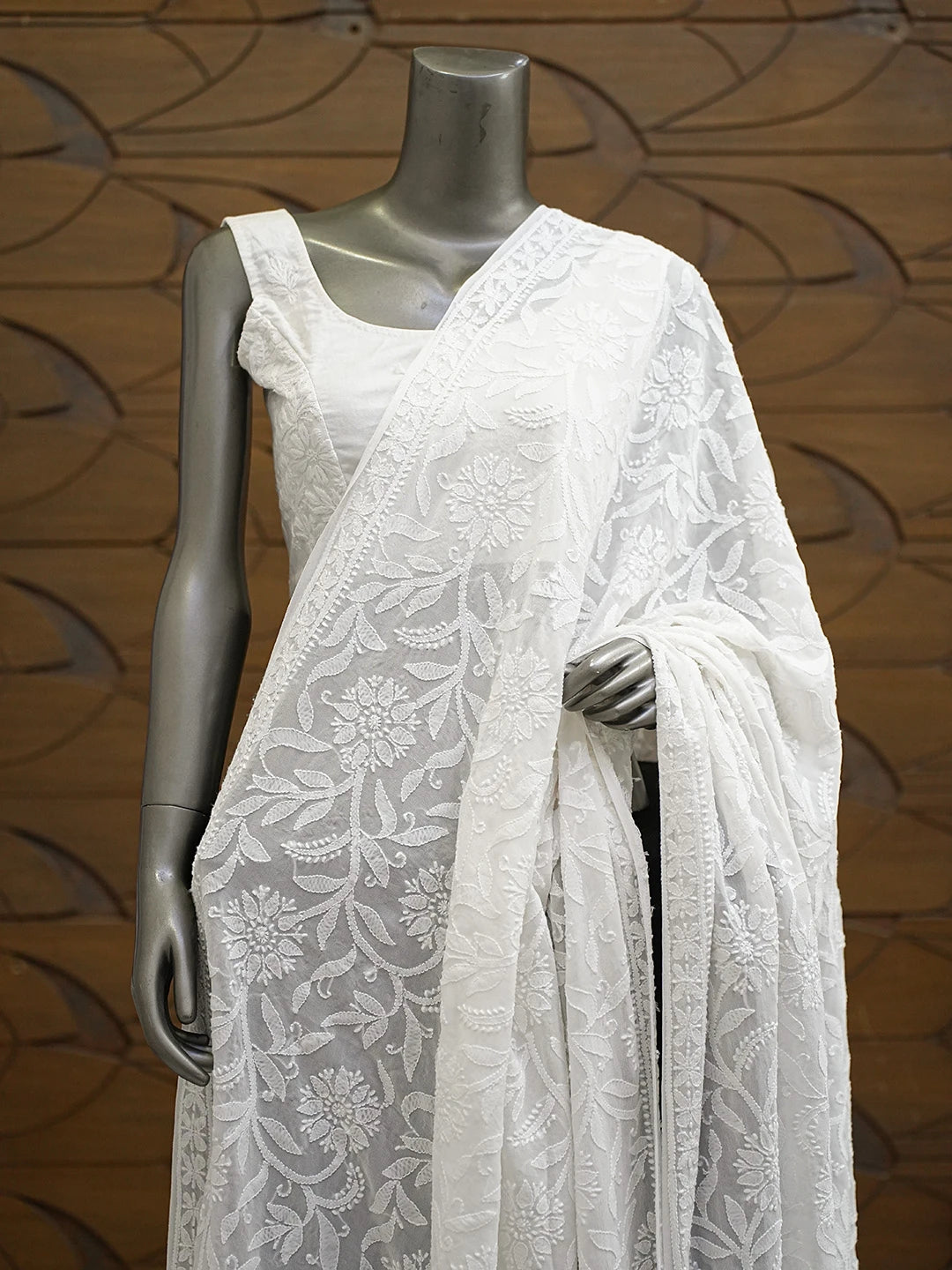 Ada Hand Embroidered White Pure Georgette Lucknowi Chikankari Dupatta 01A834711