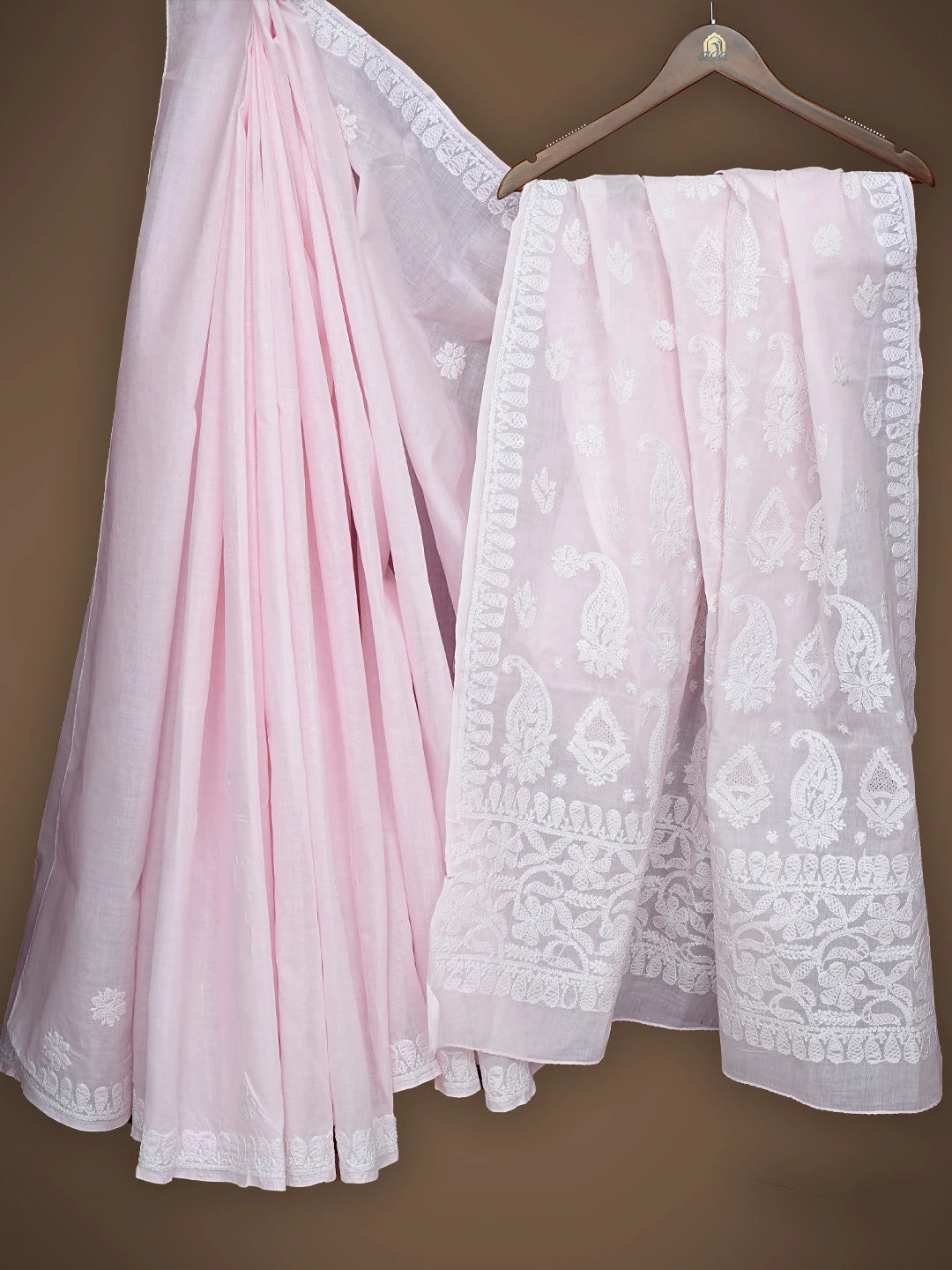 Ada Hand Embroidered Pink Cotton Lucknowi Chikankari Saree With Blouse 01A838183