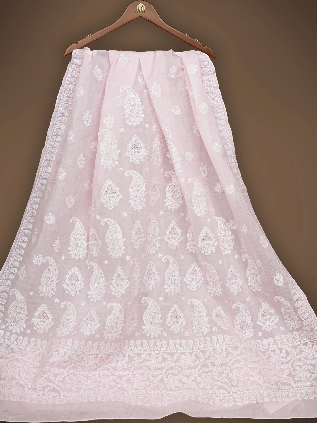 Ada Hand Embroidered Pink Cotton Lucknowi Chikankari Saree With Blouse 01A838183