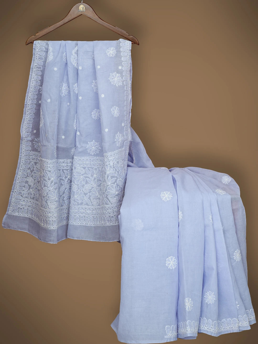 Ada Hand Embroidered Mauve Cotton Lucknowi Chikankari Saree With Blouse 01A838191