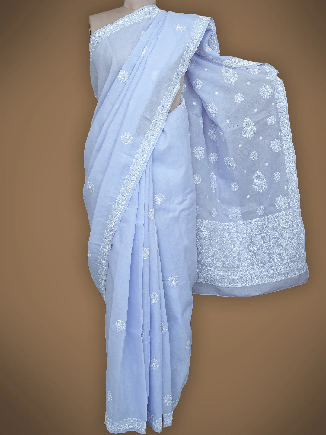 Ada Hand Embroidered Mauve Cotton Lucknowi Chikankari Saree With Blouse 01A838191